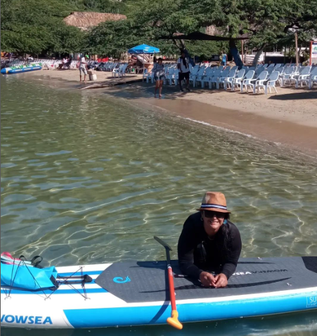 enjoying a stand up padel board session in Playa Grande Santa Marta Colombia on a wowsea paddleboard